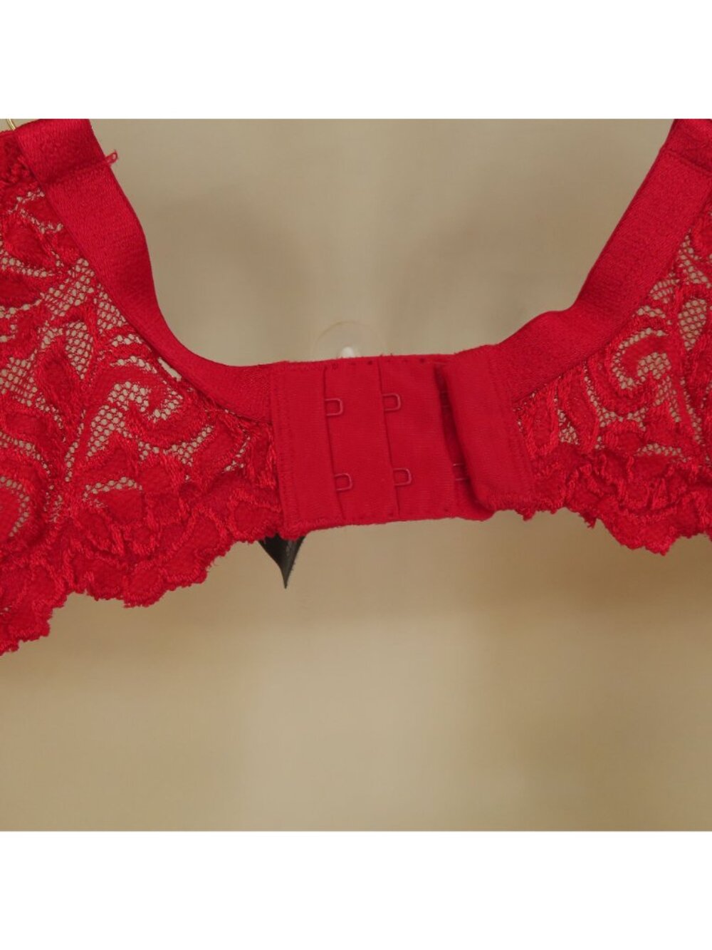 Secret Treasures 38D Bra Rhinestone Sheer Solid Red Lace Mesh Underwire Unlined - Picture 7 of 15